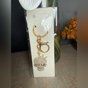 Gold Crystal Skull Keychain